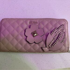 Guess Mauve Quilted Wallet with Floral Accent
